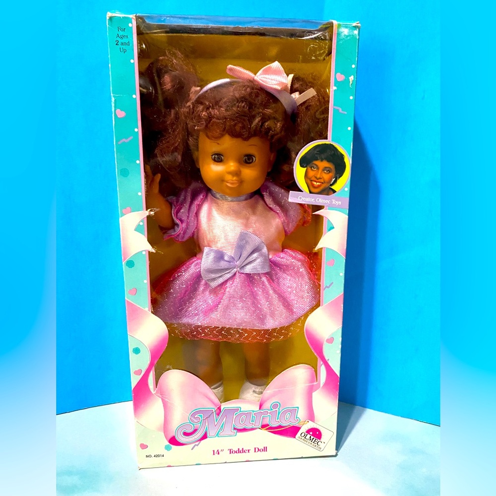 90’s AFRICAN AMERICAN MARIA DOLL IN ORIGINAL BOX 14” TODDLER DOLL OLMEC TOYS